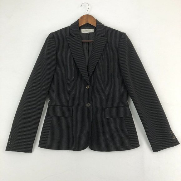 Tahari ASL Women's Size 6 Black White Striped Two-Button Blazer Jacket - Picture 1 of 8